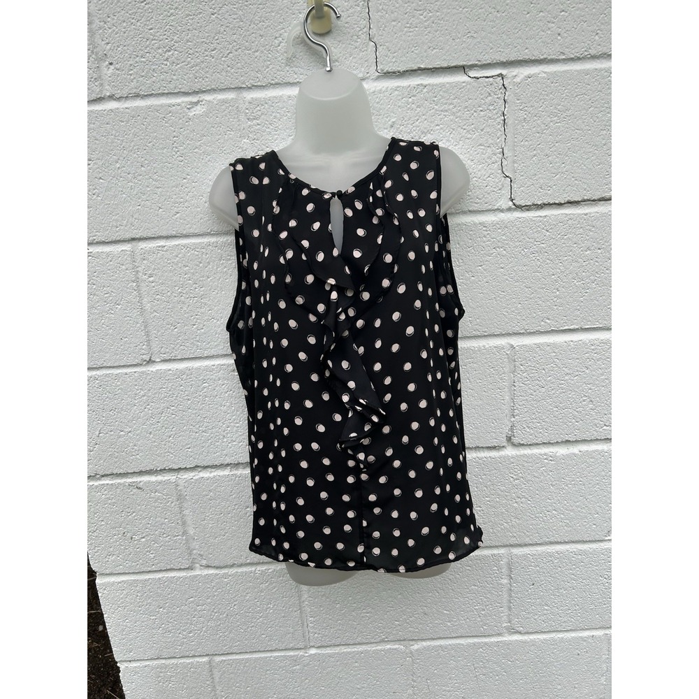 Elle Black White Polka Dot Ruffle Neck Sleeveless Blouse Top XXL Peach Lightet - Picture 1 of 7